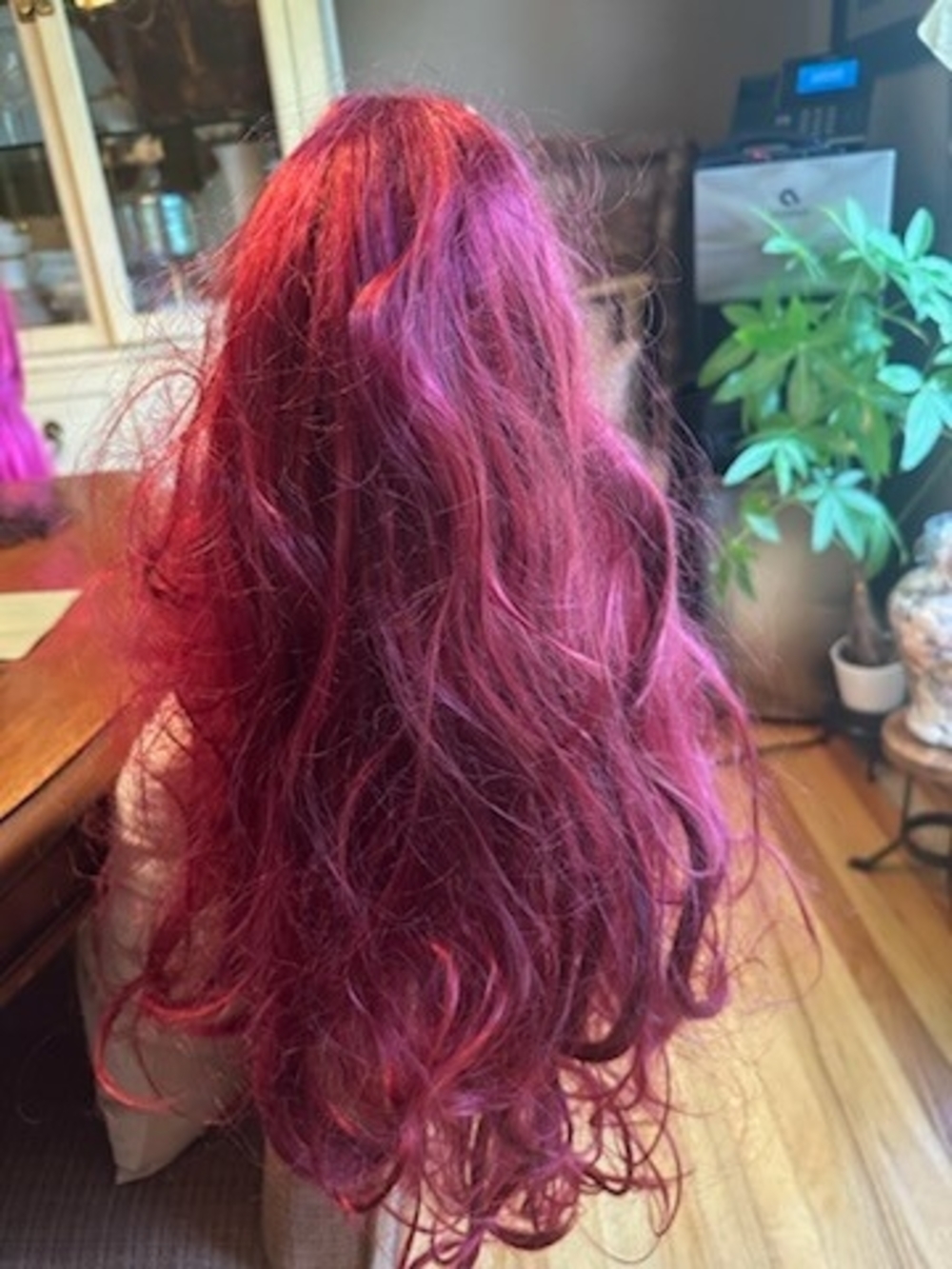 Vivid Magenta Long Wavy Wig - Unbranded
